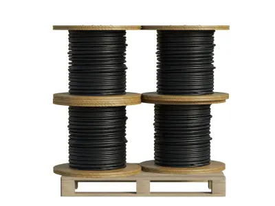 Cable Reel Drums On Wooden Pallet 3D model