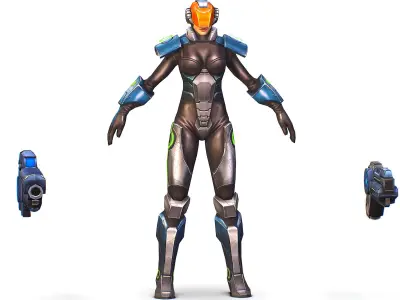 Cartoon Sci-Fi Cyborg Drone Trooper Soldier Low-poly 3D model