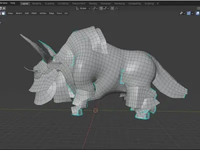 Asian buffalo base mesh Low-poly 3D model