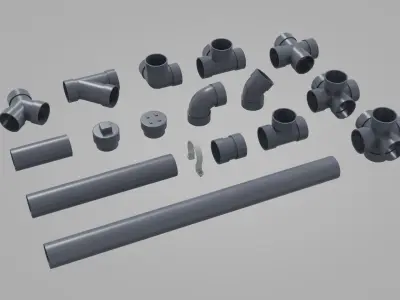 PVC Sanitary Pipes Low-poly 3D model