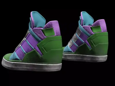 Multicolor High-Top Sneakers - Game-Ready Low-poly 3D model