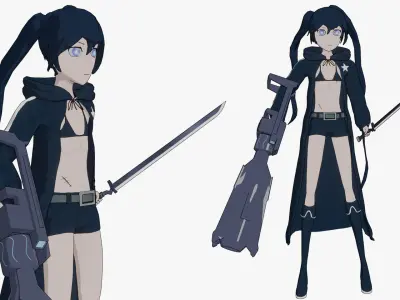 Black Rock Shooter-Anime Character Rigged  Low-poly 3D model