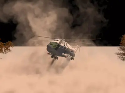 Helicopter down with dust 3D model