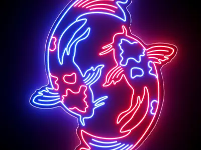 Koi Fish Neon Sign 3D model