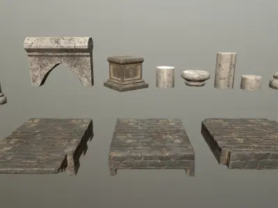 Altar Set wooden block Low-poly 3D model