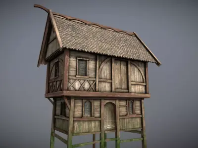 Medieval lake village - House 16 Low-poly 3D model