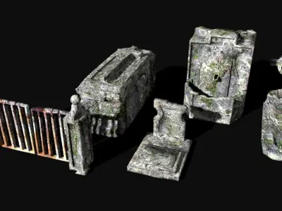 old cemetery tombstone grave parts 3D model
