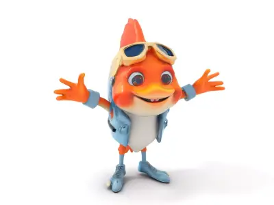 Cheerful Orange Bird Character Rigged and Animated Low-poly 3D model