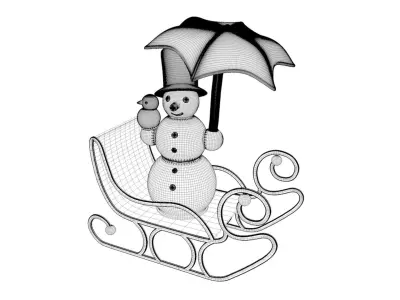 Snowman on a sleigh with an umbrella and a bird 3D model