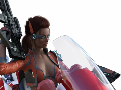 Cyberpunk Girl with bike - Rigged 3D model