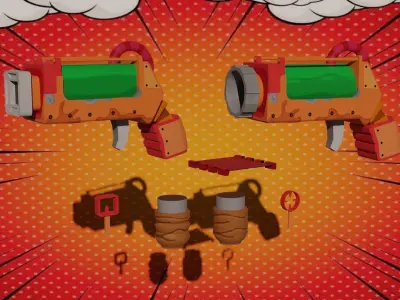 Cartoon-style Pistols Free low-poly 3D model