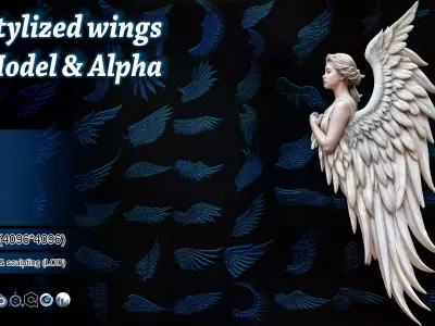 55 stylized wing 3d model and alpha 3D model