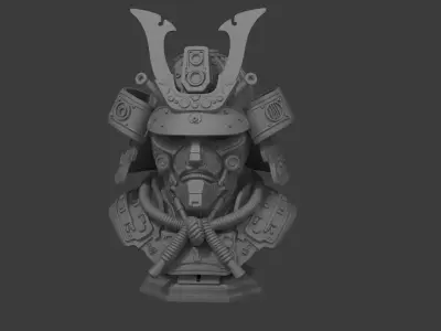 Cyberpunk Mecha Samurai Bust Detailed 3D Print STL 3D print model