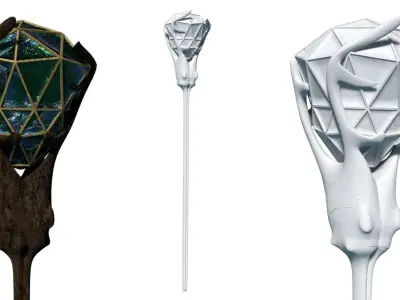 Gem Stone Forest Staff Wood Wizard Mage Medieval Cane PBR Low-poly 3D model