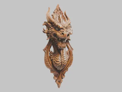 Intricate Carved Wooden Dragon Architectural Element Low-poly 3D model
