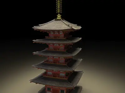 Japanese historic building-five-storied pagoda -gojunoto Low-poly 3D model