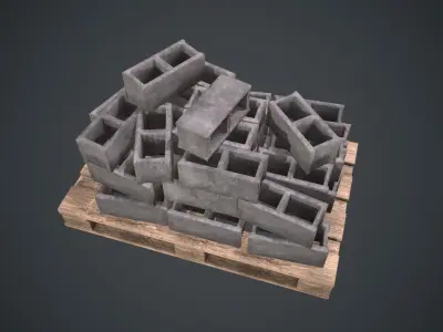 Pallet Of Concrete Blocks PBR Game Ready Low-poly 3D model