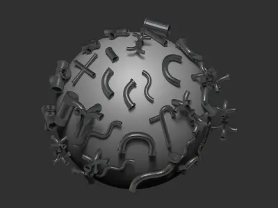 55 Hard Surface Pipes Kitbash And IMM Brush Low-poly 3D model