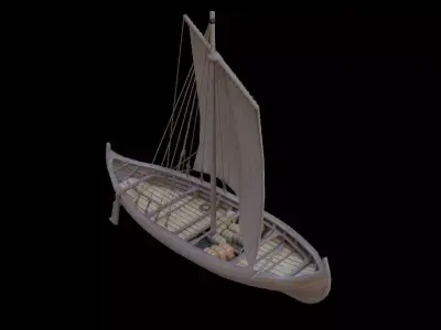Wooden Sail Boat Low-poly 3D model