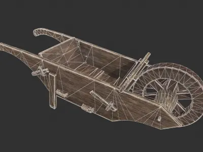 Wooden Wheelbarrow Low-poly 3D model