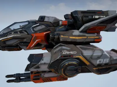 Corvette Spaceship - game model Low-poly 3D model