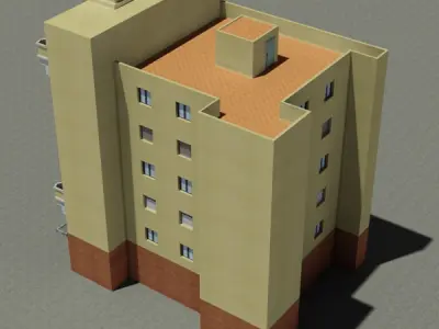 Building apartment with roof Low-poly 3D model