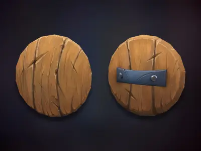 Wooden Shield and Sword Low-poly 3D model