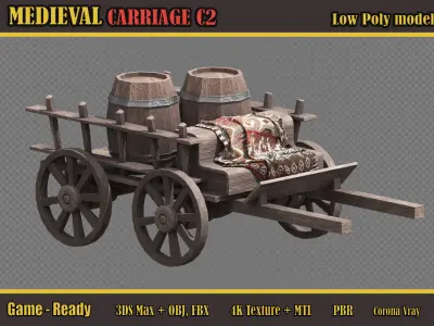 Medieval Carriage C2  Low-poly 3D model