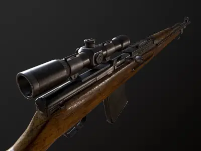 AVS-36 USSR SOVIET WW2 RIFLE WTH SCOPE PBR Low-poly 3D model