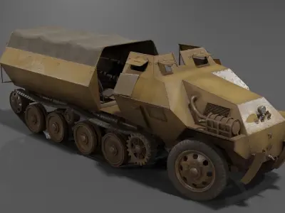 Type 1 Ho-Ha half-track armoured personnel carrier Low-poly 3D model