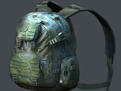 Backpack military combat Black baggage Low-poly 3D model Low-poly 3D model