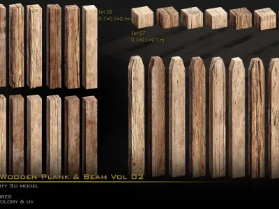 Wooden Plank and Beam Vol 02 Medieval 3D Asset Pack Low-poly 3D model
