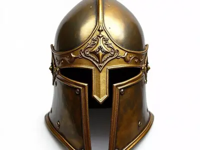 Ornate Bronze Knight Helmet 3D Model - Medieval Armor Low-poly 3D model