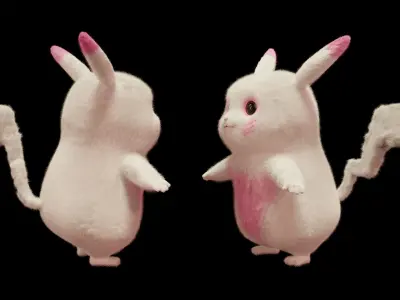Pikachu Model With Fur Low-poly 3D model