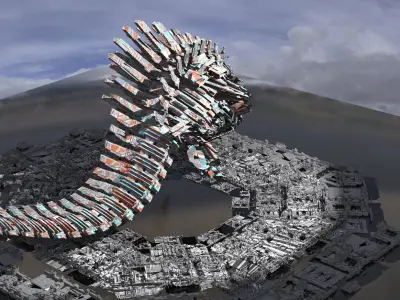 Robot Dino tail and back with ground 3D model