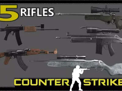 5 weapon Rifles in counter strike Low-poly 3D model