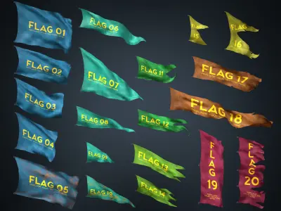 20 Fully Loop Animated Flags Low-poly 3D model