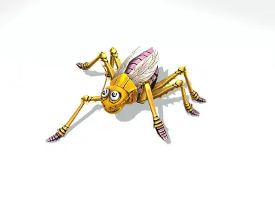 Animated Funny Cartoon White Roach Insect Low-poly 3D model