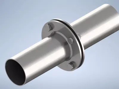 Flange with gasket and pipe - DN 100 3D model