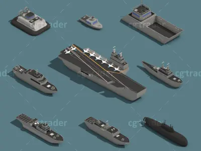 Low Poly Military Boats Isometric Icon Low-poly 3D model