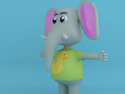 Cartoon elephant in tshirt Free low-poly 3D model
