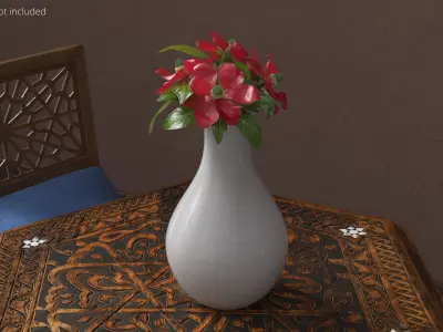 White Ceramic Vase with Red Magnolia Flowers 3D model