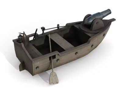 Warship with Cannon 1 Low-poly 3D model