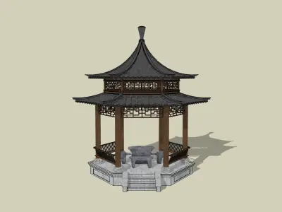 Traditional Chinese pavilion Low-poly 3D model