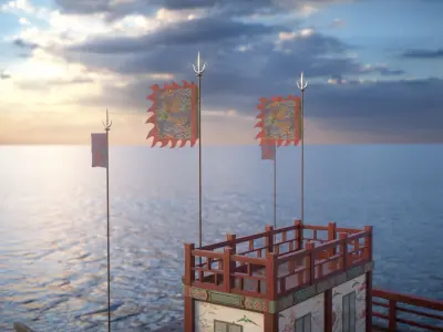 Korean Japanese Medieval Ship Set 3D model