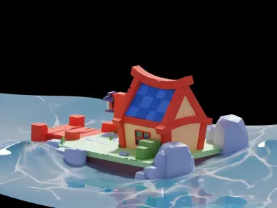 3D Low Poly Sea House Free low-poly 3D model