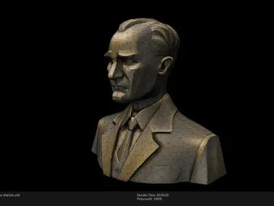Low Poly Bronze Statue Ataturk Low-poly 3D model