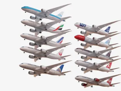 Bundle Boeing 787 Dreamliner 10 Pack Low-poly 3D model