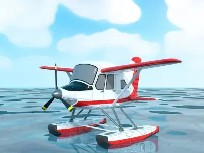 Rigged low poly cartoon seaplane Low-poly 3D model