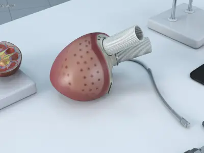 Biventricular Mechanical Heart Device with Flexible Cannula 3D model